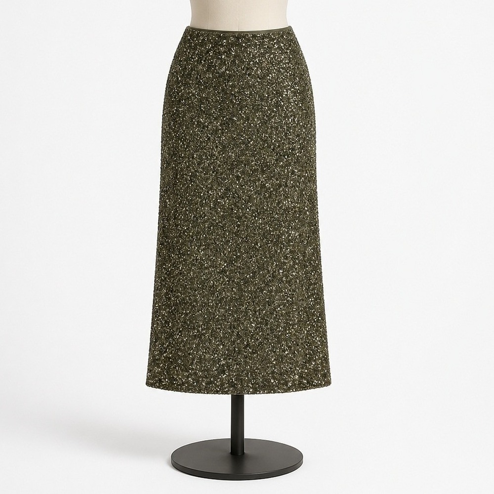 Lafayette 148 Women 2 Shiny Gold Sequin Midi Skirt Pencil Straight Shimmer